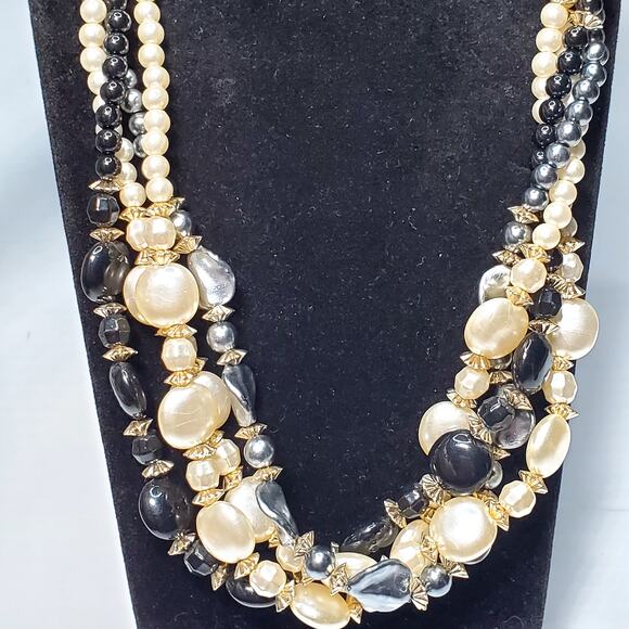 Retro Multi Strand Beaded Twist Necklace Unsigned 20" Vtg - Picture 6 of 8
